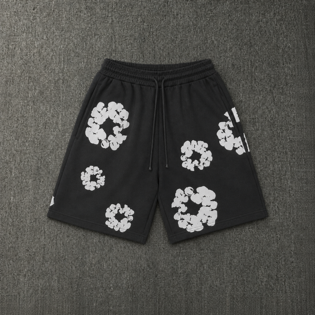 Cotton Wreath Black Shorts